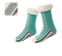 Générique Ultra-thick Cashmere Slipper Home Socks,Winter Fleece Lined Slipper Sock,Cozy Socks with Non Slip Bottom (Green, Adulto, Donna, Taglia unica, Testo, Sistema Taglie Calzature EU, Media)