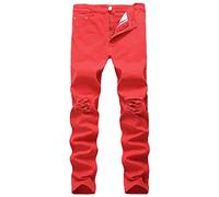 Générique Uomini Breaking Knee Jeans Stretto Stretch Fork Jeans Pantaloni Breaking Hole Casual Pantaloni, rosso, 34