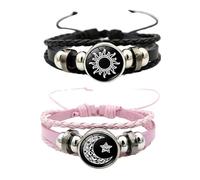 Générique Valentine - Braccialetto con 2 anelli luminosi, coppia di bracciali Sun e Moon regolabile, con scritta "The Luminous Stone The Light Energy The Irradiation Of Black Frasi Perla Coppia