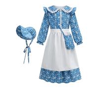 Générique Vestito Costume Coloniale | Vestito Prato Coloniale a Fiori con Berretto - Abbigliamento Cosplay per Teatro Scuola Picnic Fattoria Quotidiano Primavera Pasqua