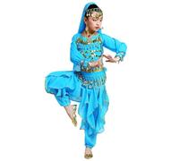 Générique Vestito Da Danza Della Pancia per Ragazze 2026 con Pantaloni, Costume Da Ripetizione E Spettacolo Di Danza Folk Indiana (Sky Blue, 7-8 Years)