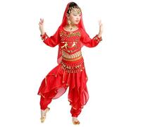 Générique Vestito Da Danza Della Pancia per Ragazze 2026 con Pantaloni, Costume Da Ripetizione E Spettacolo Di Danza Folk Indiana (Red, 7-8 Years)