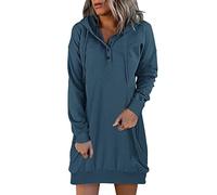 Générique Vestito da donna lungo con cappuccio casual con cappuccio lungo, navy, M