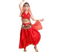 Générique Vestito Danza Pancia Ragazze 2026 Costume Scene Etnico Bambino Abito Danza Indiana Legere Chiffon (Rosso, 7-10 anni)