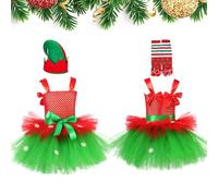 Générique Vestito di Natale per ragazze, abbigliamento di Natale con cappello e calze | Vestito da Cosaplay senza maniche in tulle - per festa di gioco di ruolo e spettacolo sul palco