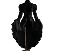 Générique Vestito Medieval da donna vittoriana, vestito cosplay in pizzo con scollo alto, maniche a campana, trasparente, a coda di rondine, per cortesia, da donna, elegante