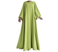 Générique Vestito musulmano da donna di grandi dimensioni, abito lungo musulmano da donna a maniche lunghe, abbigliamento etnico, scollo rotondo, casual, tinta unita, semplice e modesto, abbigliamento