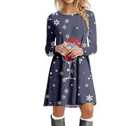 Générique Vestito Natale Donna 2024 Moda Casual Manica Lunga Stampato Natale Girocollo Party Fiocchi Neve per Festa Di Natale Carnevale Abito Festivo Seducente, Marina, S