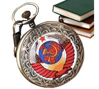 Générique Vintage Pocket Watch, Hammer & Sickle Icon Clock, Embossed Fashion Accessories, Portable Pocket Watch with Chain, Perfect for Birthday & Father's Day, rosso, Se référer au descriptif,
