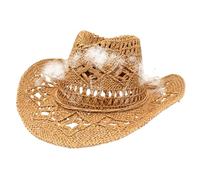 Générique Women's Straw Cowboy Hat, Wide Brim Western Sun, Breathable Weave, 170 g, and Shaped, for Outdoor Enthusiasts, Summer Farm Work, Campeggio, Hiking, Music Festivals, Party