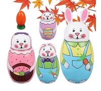 Générique Wood Rabbit Nesting Dolls - 2,75 x 5,9 in 5 pezzi Handmade Stacking Set | Animale Russian Doll Tabletop Decor for Kids Teens Adults Students Birthday Present, Holiday Party Favor, Classroom