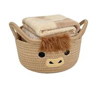 Générique Woven Storage Basket - Cotton Rope Cow Design Space Saver, Nursery Decor Organizer per casa, Living Room, Bathroom, Playroom, Farmhouse, Kids Toys Snacks Blankets and Books