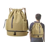 Générique Zaino con coulisse - Zaino da campeggio ed escursionismo all'aperto | Tracolla portatile per calcio basket pic-nic, grande fitness con coulisse, cachi., Se référer au descriptif