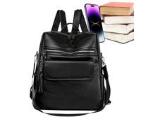 Générique zaino da libro PU ad alta capacità - a tracolla di moda con ciondolo con cerniera a per attività all'aperto, Nero , Se référer au descriptif