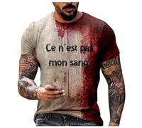Generisch 1 Prodotti Stampa Uomo Halloween Tema Francia Casual Girocollo Grafica Sangue Oversize Stampato Tinta Unita Manica Corta Sottobicchiere, Rosso anguria., 3XL