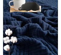 Generisch 100% Cotton Bed Muslin Throw Blanket Adult Soft Lightweight Breathable Gauze Summer Cooling Blanket for Sofas Couch Decor,All Season (Dark Blue, 70 x 140cm)