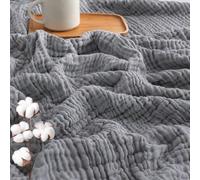 Generisch 100% Cotton Bed Muslin Throw Blanket Adult Soft Lightweight Breathable Gauze Summer Cooling Blanket for Sofas Couch Decor,All Season (Gray, 150 x 200cm)