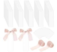 Generisch 100 segnalibri in acrilico, con 2 rotoli di nastri rosa e foro superiore, segnaposto per matrimoni, feste, fidanzamenti e ricevimenti