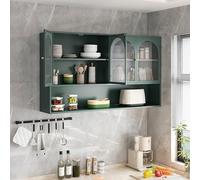 Generisch 120 cm, vetrina in vetro a quattro porte, montaggio a parete, per cucina, soggiorno, bagno (verde scuro)