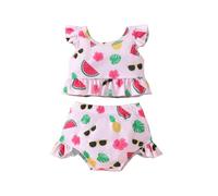 Generisch 2 anni bambino, ragazza, corto, due pezzi, costume da bagno, maniche volanti, stampato, top di frutta, balze, set corto, nuoto, estate, Colore: rosa., 18-24 Mesi