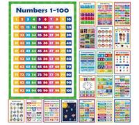 Generisch 20 tavole da parete educative - poster di matematica con numeri alfabetici, decorazione impermeabile per la infanzia, per la scuola materna, per la cameretta dei bambini