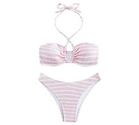 Generisch 2024 Bikini da donna con personalità, alla moda, a righe o tinta unita, comodo con spalline, design caldo per un aspetto seducente in spiaggia o in piscina, Colore: rosa., L