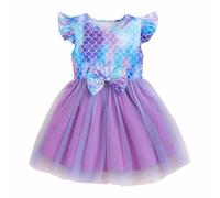 Generisch 2025 Abiti Ragazze Tulle Vestito Tutu Bambino Bambino Manica Flutter Principessa Sudress Casual Estate Vestito per 1 8Y, Lilla, 3-4 Anni