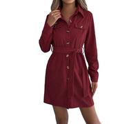 Generisch 2025, abito da donna in velluto a coste a maniche lunghe, con cintura, mini tunica, autunno, casual, per autunno e inverno, comodo e versatile, per look, facile da pulire, Colore: rosso, M