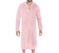 Generisch 2025 Asciugamano da bagno in velluto corallo Pigiama morbido ultra sottile con cerniera imbottita ispessito più lungo inverno accappatoio a quadri pigiama da uomo, Colore: rosa., L