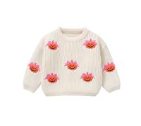 Generisch 2025 Autumn/Inverno New Baby Halloween Embroidered Pumpkin Pattern Knitted Top for Men and Women's Baby Sweaters Baby Girls Abbigliamento, bianco, 3-4 Anni
