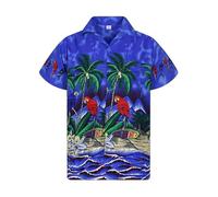 Generisch 2025 Business Casual Camicia a maniche corte da uomo con colletto cubano Design moderno traspirante qualità estiva per un'eleganza elegante, Blu, XXL