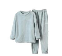 Generisch 2025 caldo tinta unita set per ragazzi ragazze vestiti da casa bambini morbido soffice home wear con pantaloni da jogging in pile asciugamano con, Blu, 11-12 Anni