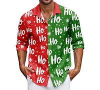 Generisch 2025 Camicia a maniche lunghe festive con stampa - Camicia stagionale con bottoni a fantasia per il tempo libero o la festa, Colore: rosso, 3XL