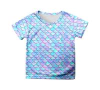 Generisch 2025 Camicia casual con stampa a squame di pesce multicolore per bambini | Top estivo a maniche corte Abbigliamento da equitazione, Azzurro, 8-9 Anni