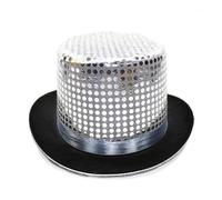 Generisch 2025 Cappello Alto Vintage Britannico Gentleman-Jazz Cappello Mago Performance Paillettes Cappello In Seta Pioggia Alto Bowler Cappello Bambini Cowboy, argento, Taglia unica