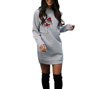 Generisch 2025 Costume di Natale da donna Merry Christmas Letter Print, maniche lunghe, scollo rotondo, leggero abito maglione midi, grigio., S