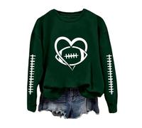 Generisch 2025 Divertente Felpa Calcio Donna Stampa Grafica Domenica Casual Manica Lunga Girocollo Maglione Autunno, Verde scuro, L