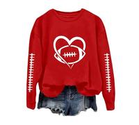 Generisch 2025 Divertente Felpa Calcio Donna Stampa Grafica Domenica Casual Manica Lunga Girocollo Maglione Autunno, Colore: rosso, XXL