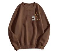 Generisch 2025 Donna Casual Halloween Print Copricapo Tinta Unita Maglione Girocollo Manica Lunga Felpa Con Cappuccio Camicetta Con Paillettes, caffè, XL