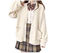 Generisch 2025 - Donna Giapponese Cute Knitted Cardigan Sweater Cosplay Manica Lunga Button Down School Jacket Per Vestito Festa Donna, bianco, Taglia unica