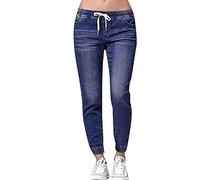 Generisch 2025 Elastico Autumn Plus String Abitato Sciolto Donne Casual Plus Denim Jeans per Donne Jeans Jeans Donna Nero Fori, Blu scuro, XL