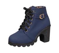 Generisch 2025 Europa gli Stati Uniti moda stivali invernali alti con grandi iarde rotonde legate scarpe da donna, Blu marino, 37 EU
