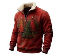 Generisch 2025 Felpa a maniche lunghe con colletto in pile mezza cerniera stampata, comoda ed elegante per il tempo libero, Colore: rosso, 3XL