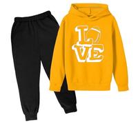 Generisch 2025 Felpa con cappuccio pantaloni per bambini casual due pezzi tendenza alla moda football fan sport rugby regalo sportivo bambini vestiti ragazzi, giallo., 5-6 Anni