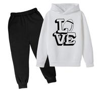 Generisch 2025 Felpa con cappuccio pantaloni per bambini casual due pezzi tendenza alla moda football fan sport rugby regalo sportivo bambini vestiti ragazzi, bianco, 13- 14 anni