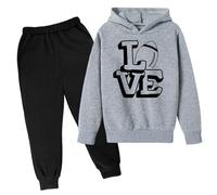 Generisch 2025 Felpa con cappuccio pantaloni per bambini casual due pezzi tendenza alla moda football fan sport rugby regalo sportivo bambini vestiti ragazzi, grigio., 9-10 Anni