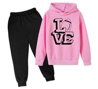 Generisch 2025 Felpa con cappuccio pantaloni per bambini casual due pezzi tendenza alla moda football fan sport rugby regalo sportivo bambini vestiti ragazzi, Colore: rosa., 3-4 Anni