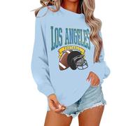 Generisch 2025 Felpa da donna a maniche lunghe con scollo rotondo, stampa con lettere della città, maglione casual per lo sport quotidiano Nö Semplice maglione, Azzurro, S