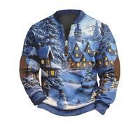 Generisch 2025 Felpa festiva senza cappuccio con cerniera a quarto per indossarla comodamente durante il periodo natalizio, ideale da abbinare., Blu, M