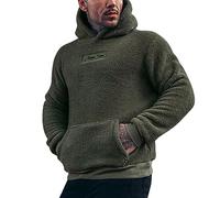 Generisch -2025 Fuzzy Pile Tinta Unita Lettera Etichetta Manica Lunga Tasche Con Cappuccio Felpa Felpa Uomo Sportivo, verde militare, S